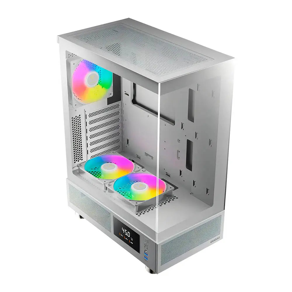 Gabinete Gamer Gamdias Mid Tower Atlas E1 WH Branco Com Lateral em Vidro Temperado +3 Fans ARGB Truedata
