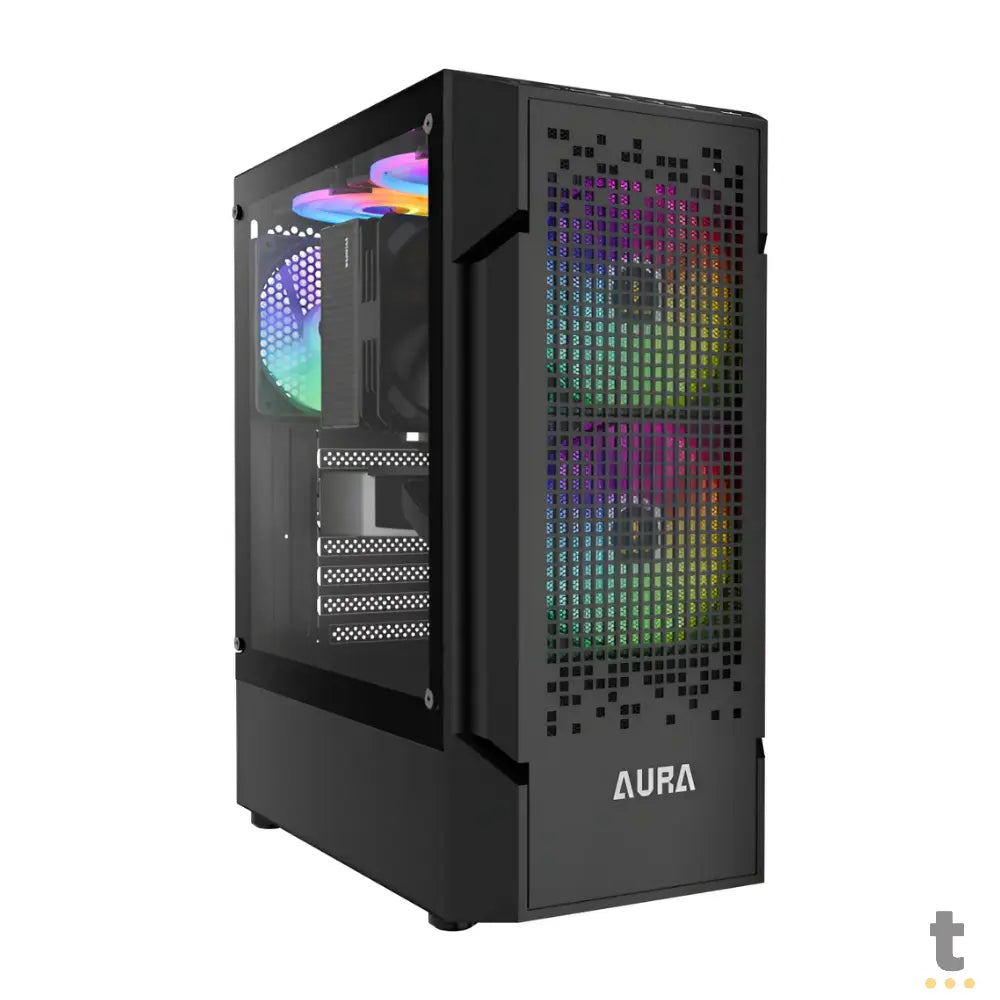 Gabinete Gamer Gamdias Mid Tower Aura GC7 Preto Com Lateral em Vidro Temperado + 3 Fans ARGB Truedata