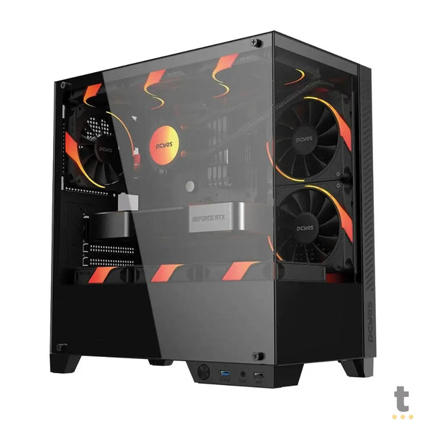 Gabinete Gamer PCYes Mid Tower Forcefield TWR Black Vulcan Preto Com Lateral e Frente em Vidro Temperado - GFFTWRBV
