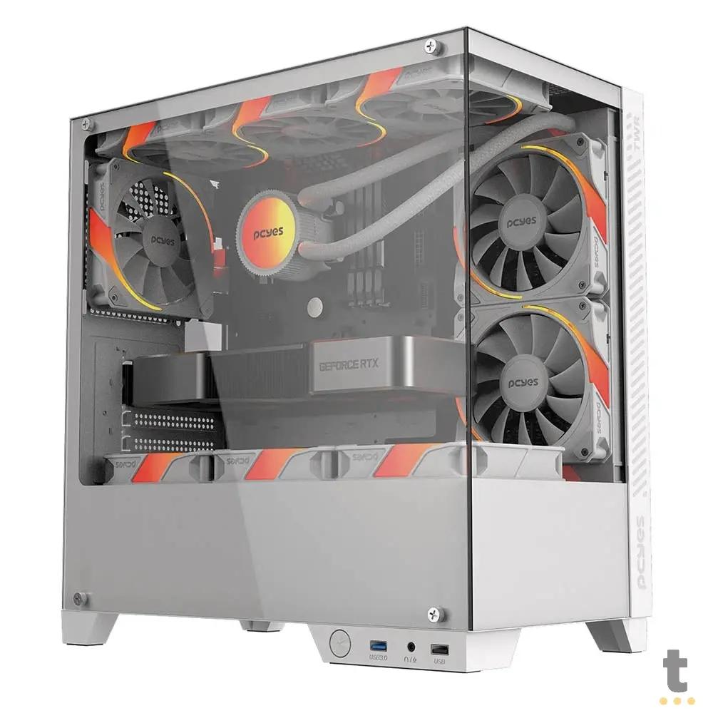 Gabinete Gamer PCYes Mid Tower Forcefield TWR White Ghost Branco Com Lateral e Frente em Vidro Temperado - GFFTWRWG Truedata