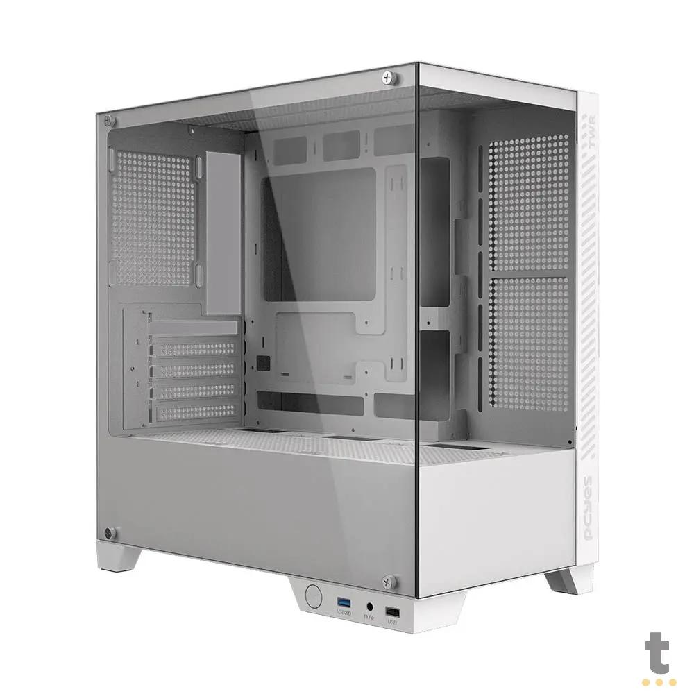 Gabinete Gamer PCYes Mid Tower Forcefield TWR White Ghost Branco Com Lateral e Frente em Vidro Temperado - GFFTWRWG Truedata