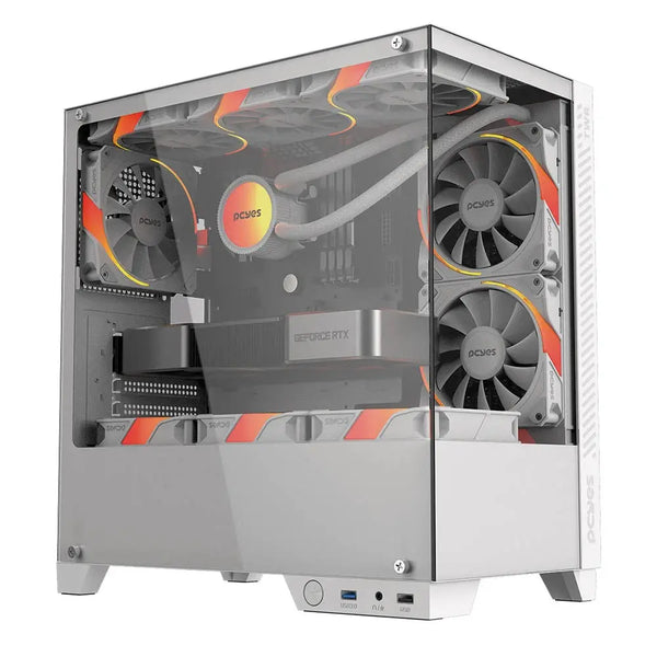 Gabinete Gamer PCYes Mid Tower Forcefield TWR White Ghost Branco Com Lateral e Frente em Vidro Temperado - GFFTWRWG