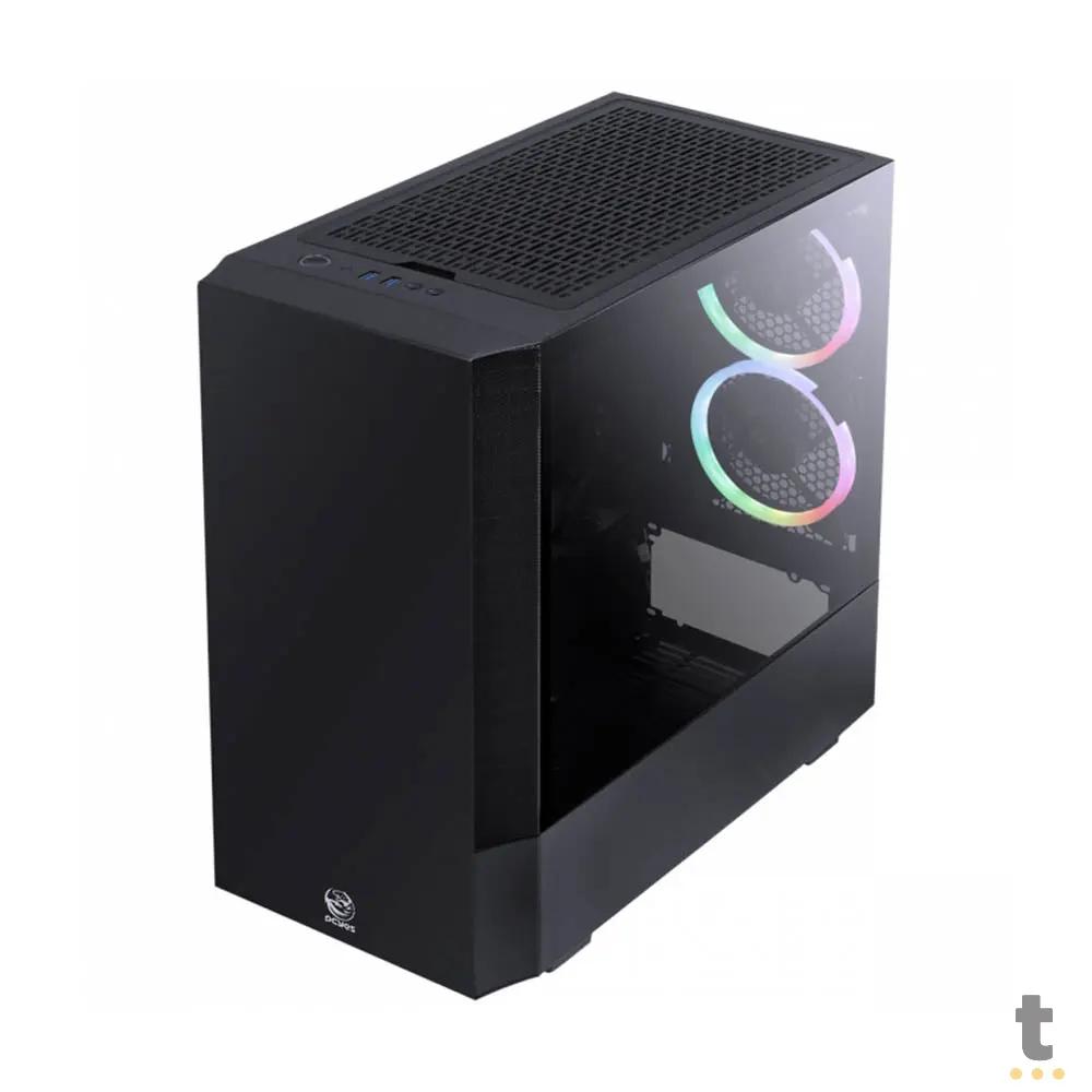 Gabinete Gamer PCYes Mid Tower Gravity Preto Com Lateral Invertida em Vidro Temperado C/ 2 Fans RGB - GRPTRGB1FV Truedata