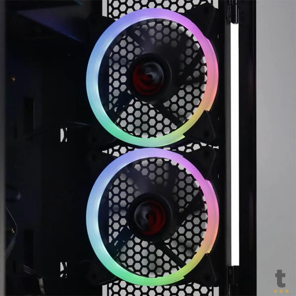 Gabinete Gamer PCYes Mid Tower Gravity Preto Com Lateral Invertida em Vidro Temperado C/ 2 Fans RGB - GRPTRGB1FV Truedata
