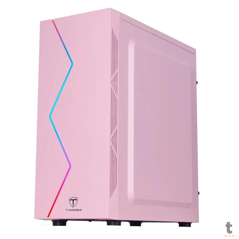 Gabinete Gamer T-Dagger Mid Tower P03P Com Lateral em Acrílico Rosa - TGC-P03P Truedata
