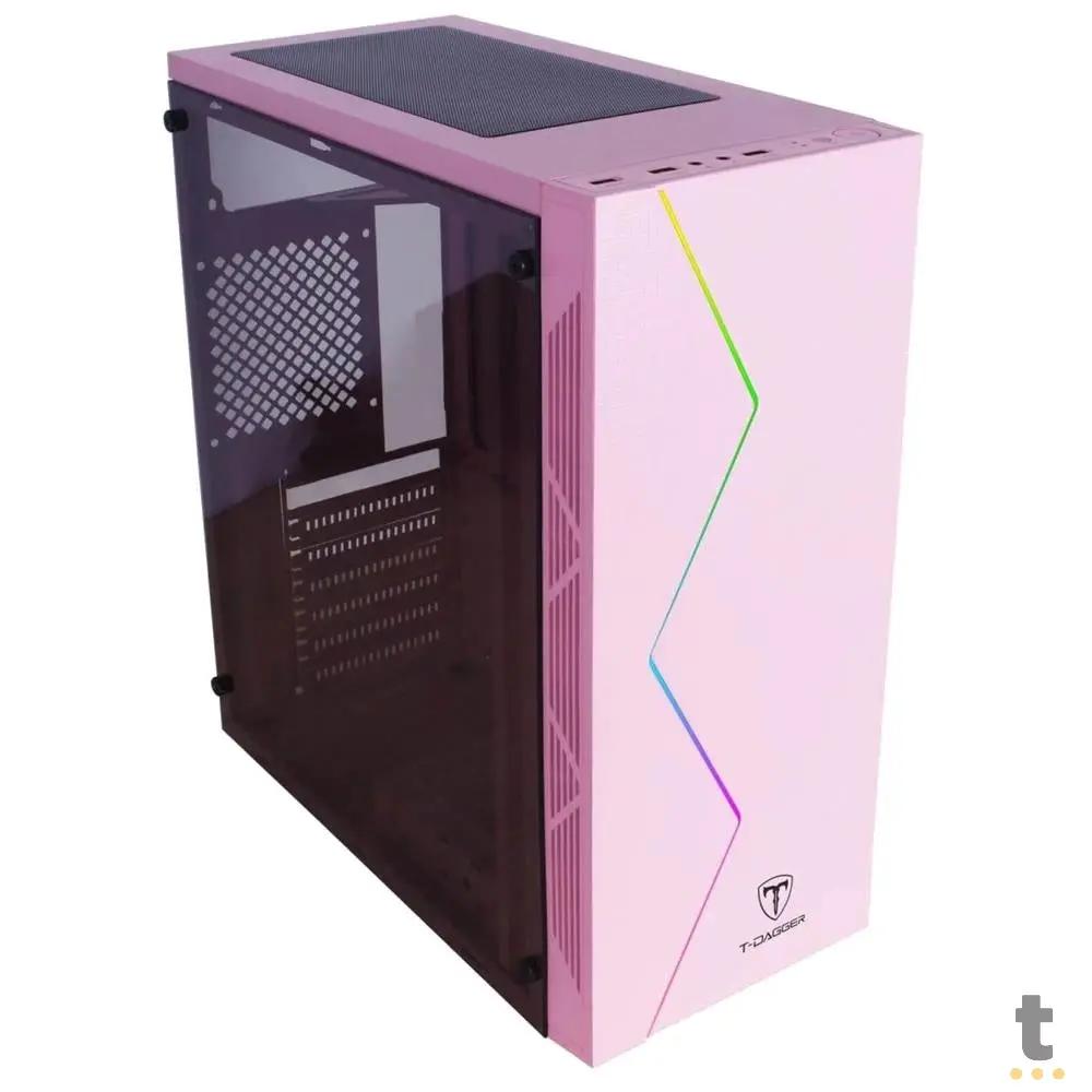 Gabinete Gamer T-Dagger Mid Tower P03P Com Lateral em Acrílico Rosa - TGC-P03P Truedata