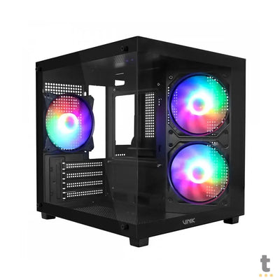 Gabinete Gamer Vinik G-Cube Aquario Mid Tower C/ Frente e Lateral em Vidro Temperado C/ 3 Fans Preto - GGGCVBK