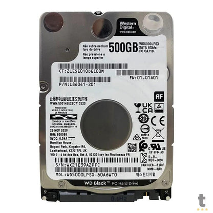 Hd Para Notebook 500gb Western Digital Wd Black Sata - WD5000LPSX (Sem Embalagem) Truedata