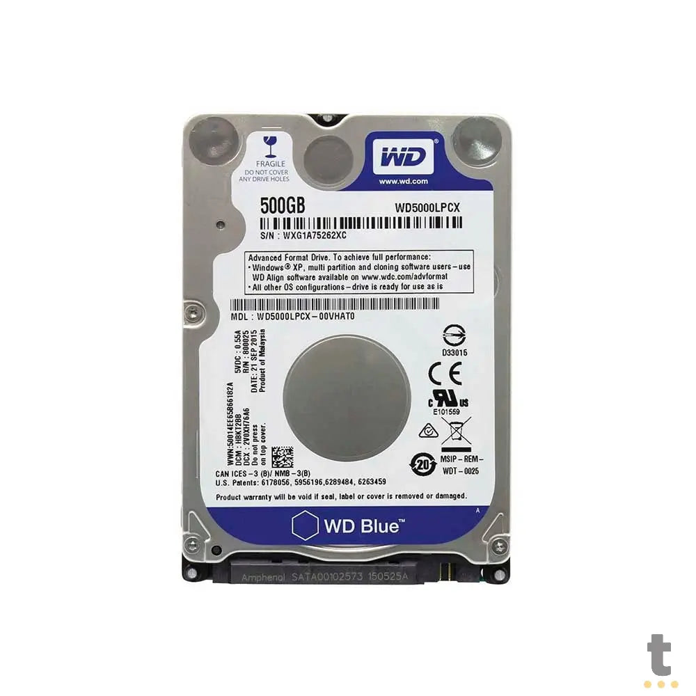 Hd Para Notebook 500gb Western Digital Wd Blue Sata - Wd500lpcx (Sem Embalagem) Truedata