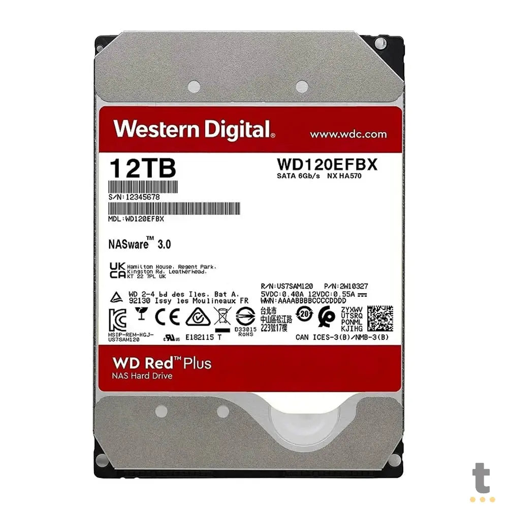 Hd Para Servidor Nas 12tb Western Digital Wd Red Plus 3.5 Sata6 256mb - WD120EFBX Truedata