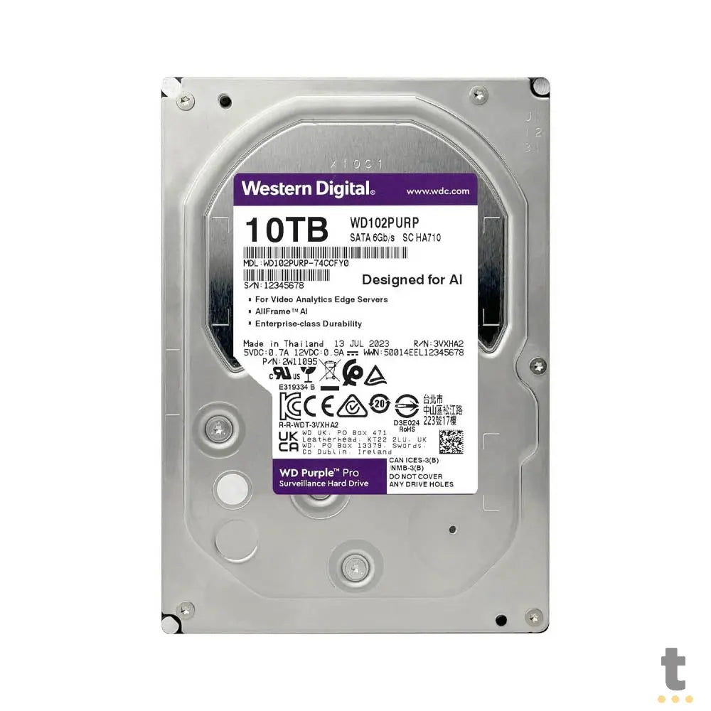 Hd Para Vigilância 10tb Western Digital WD Purple Sata 6gb/S 512mb - WD102PURP Truedata
