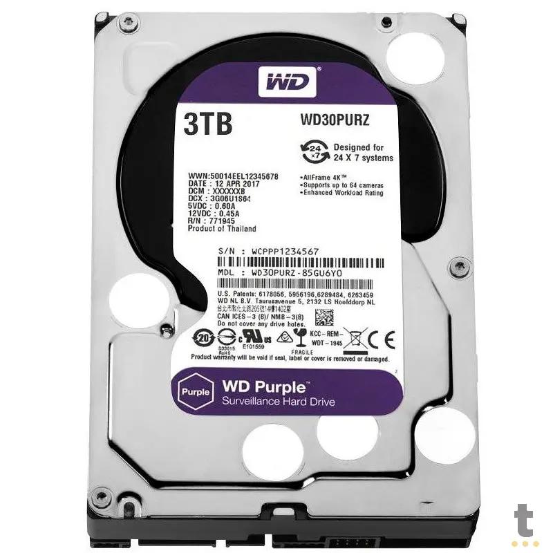 Hd Para Vigilância 3tb Western Digital Wd Purple Sata 6gb/S 64mb - Wd30purz Truedata