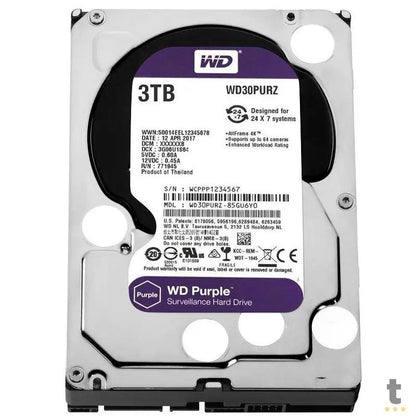 Hd Para Vigilância 3tb Western Digital Wd Purple Sata 6gb/S 64mb - Wd30purz Truedata