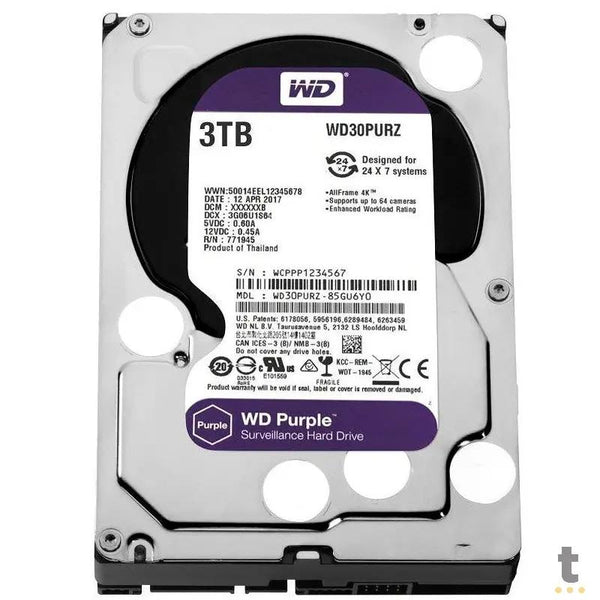 Hd Para Vigilância 3tb Western Digital Wd Purple Sata 6gb/S 64mb - Wd30purz