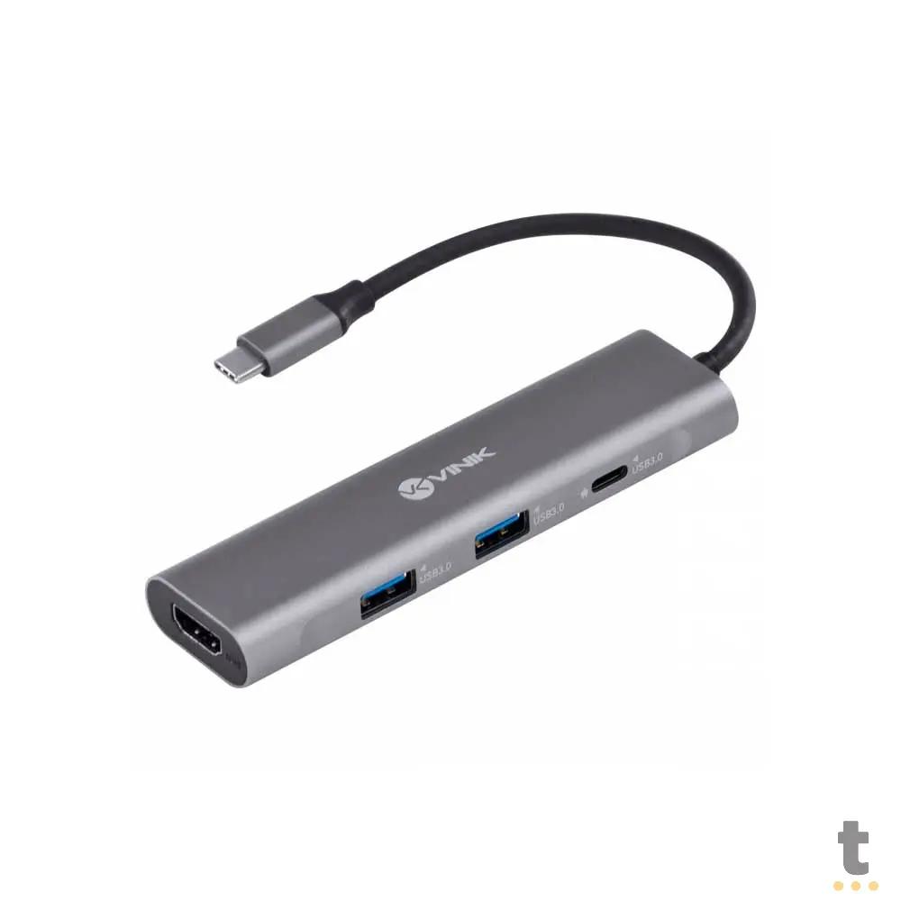 Hub Tipo C 2 Portas Usb + HDMI + Power Delivery 60w Vinik Preto - HC-4 Truedata