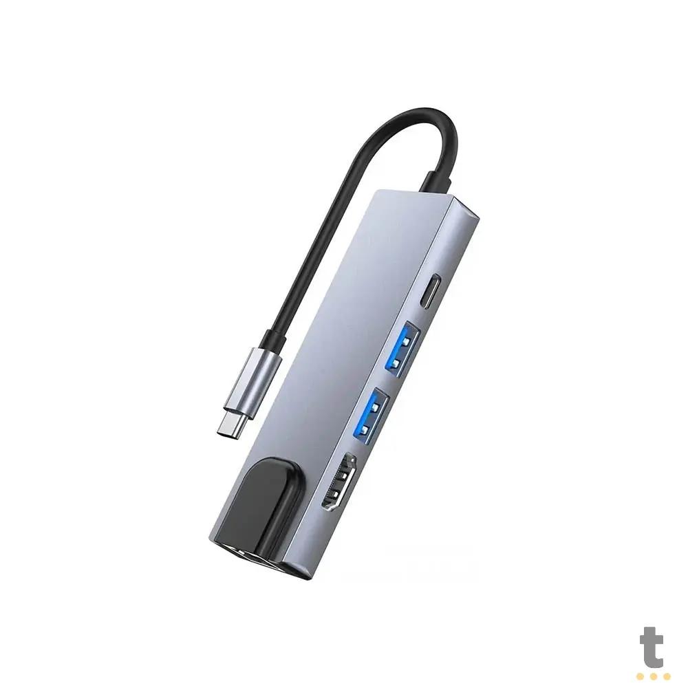 Hub USB Tipo C 5 em 1 1x RJ-45 HDMI 4K USB 3.0 / 2.0 1x Tipo C PD 65W - Hub-7567 Truedata