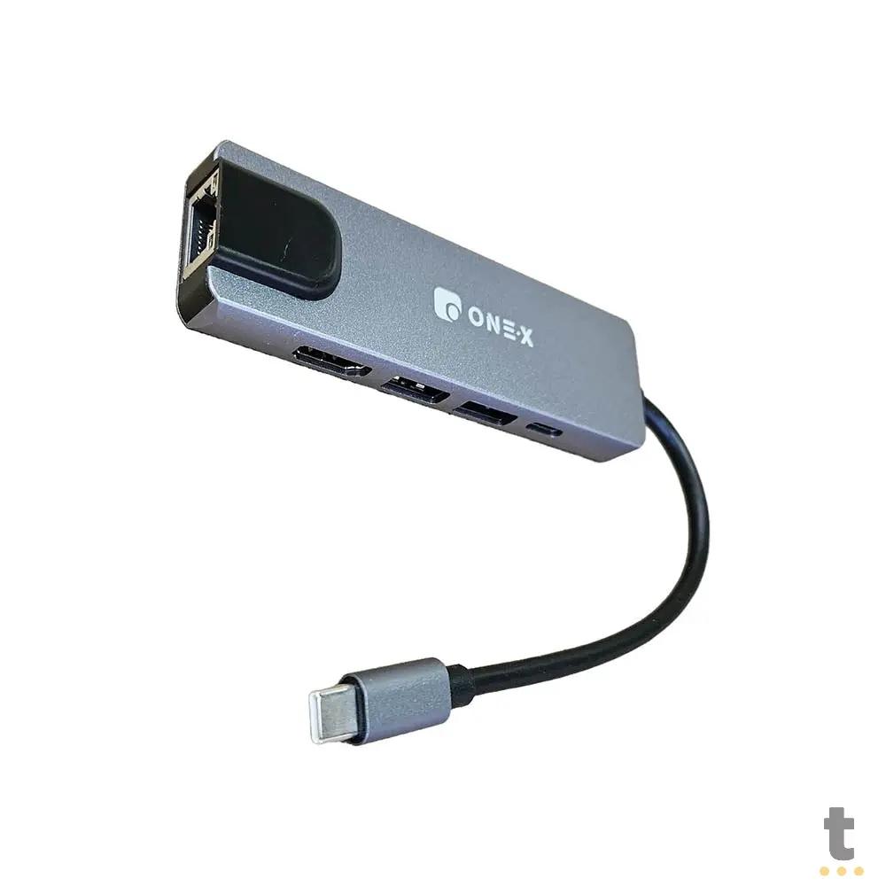 Hub USB Tipo C 5 em 1 1x RJ-45 HDMI 4K USB 3.0 / 2.0 1x Tipo C PD 65W - Hub-7567 Truedata