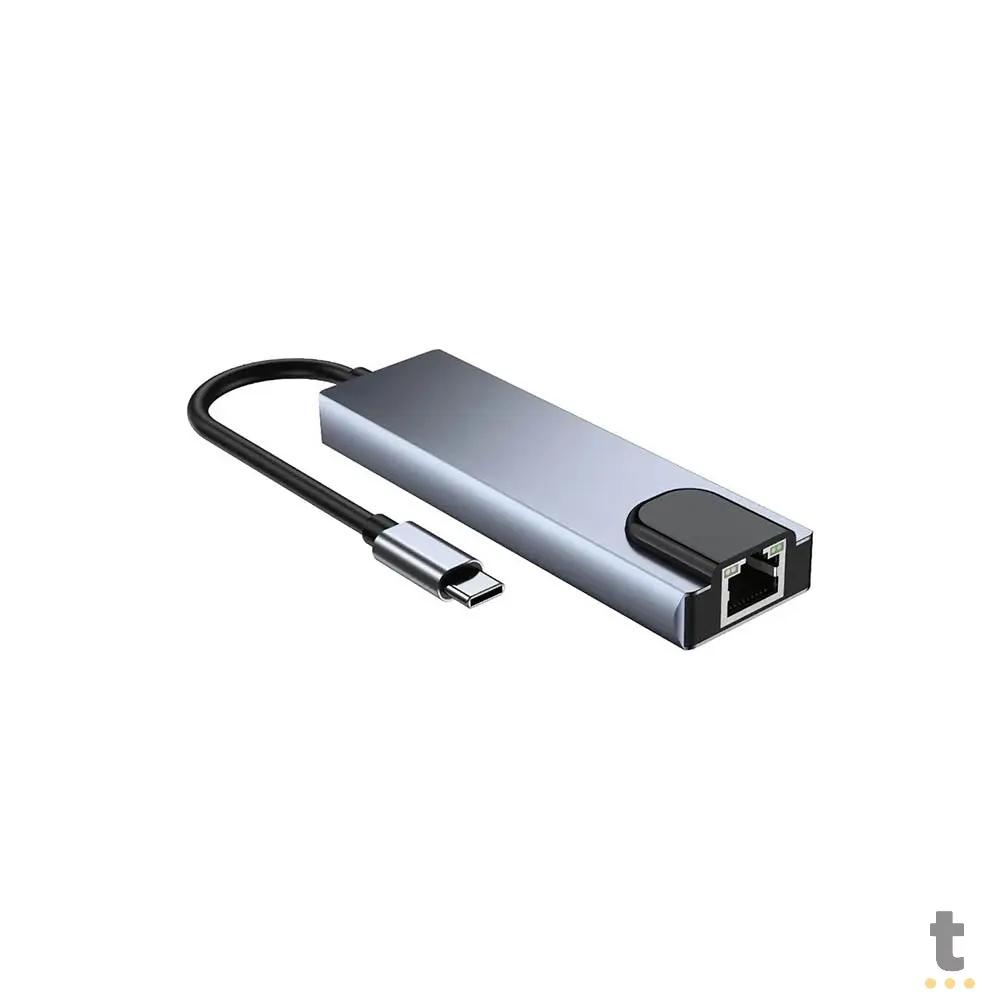 Hub USB Tipo C 5 em 1 1x RJ-45 HDMI 4K USB 3.0 / 2.0 1x Tipo C PD 65W - Hub-7567 Truedata