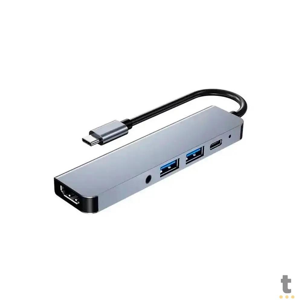 Hub USB Tipo C P/ HDMI + 2 Portas Usb + USB-C Tomate + Audio P2 - MTV-615 Truedata