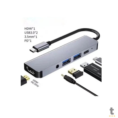 Hub USB Tipo C P/ HDMI + 2 Portas Usb + USB-C Tomate + Audio P2 - MTV-615 Truedata