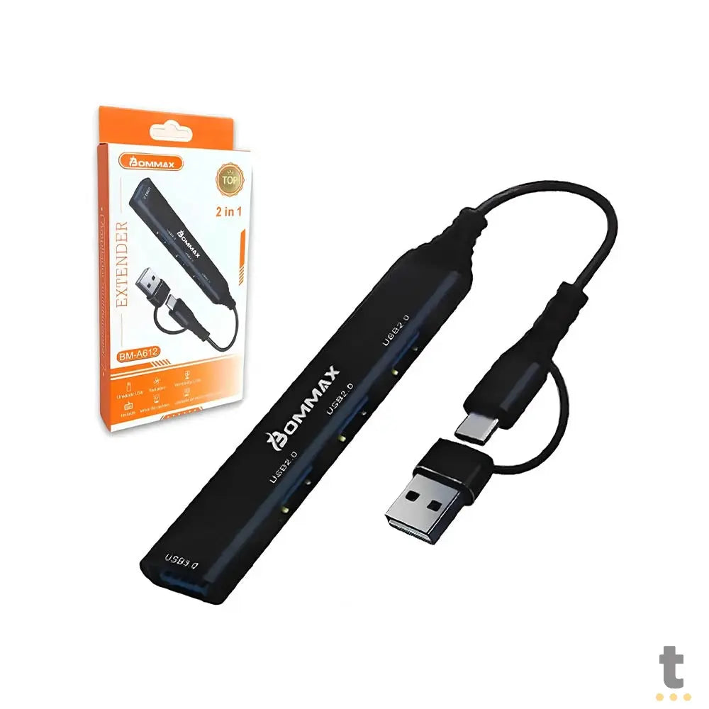 Hub Usb C/ Adaptador Tipo C 4 Portas USB-A (3x 2.0 / 1x 3.0) Bommax - BM-A612 Truedata