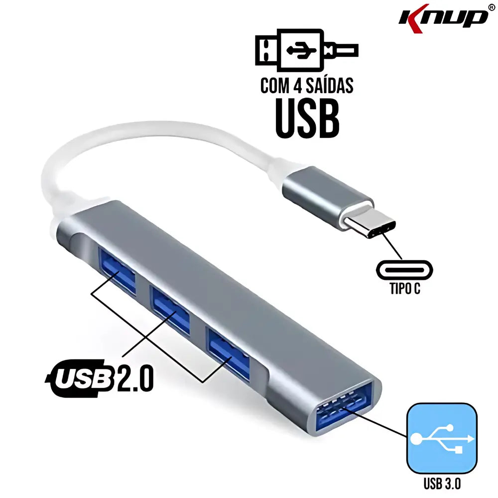 Hub Usb Tipo C 4 Portas USB 3.0 e USB 2.0 Knup - KP-HB504 Truedata