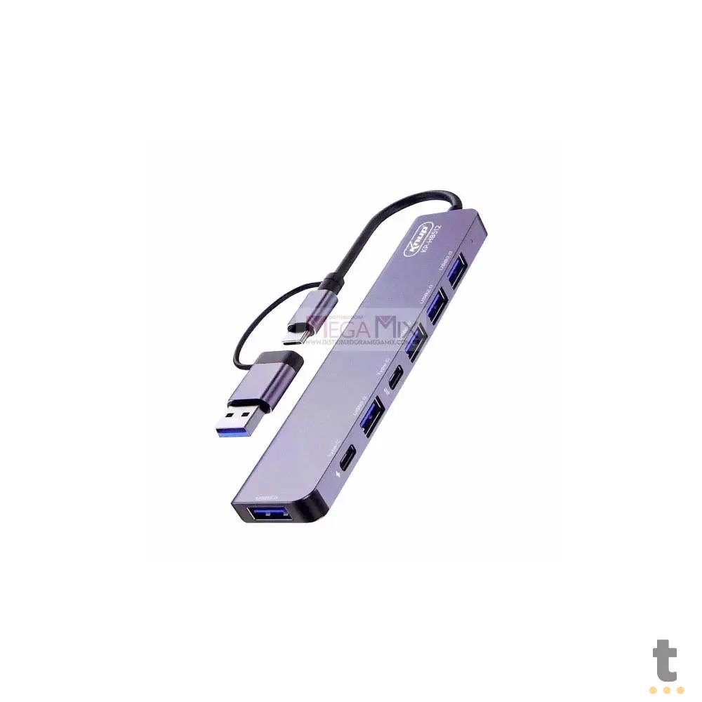 Hub Usb / Usb Tipo C 4 Portas Usb 2.0 + 1 Porta Usb 3.0 + 2 Portas Usb-C Knup - KP-HB512 Truedata