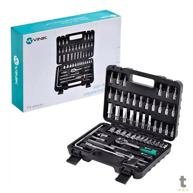 Jogo de Ferramentas Chaves Soquete Encaixe 1/4 54 Peças C/ Maleta Vinik - 37162 Truedata