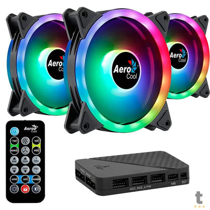Kit 3 Coolers Fan para Gabinete Duo 12 Pro ARGB C/ Controladora e Controle Remoto Aerocool Truedata