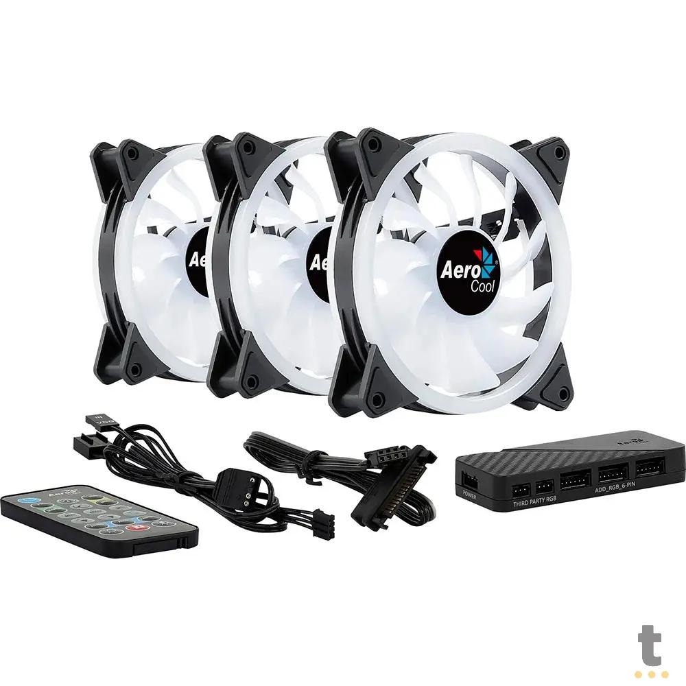 Kit 3 Coolers Fan para Gabinete Duo 12 Pro ARGB C/ Controladora e Controle Remoto Aerocool Truedata