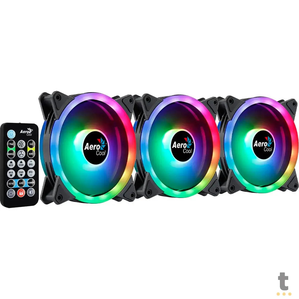 Kit 3 Coolers Fan para Gabinete Duo 12 Pro ARGB C/ Controladora e Controle Remoto Aerocool Truedata