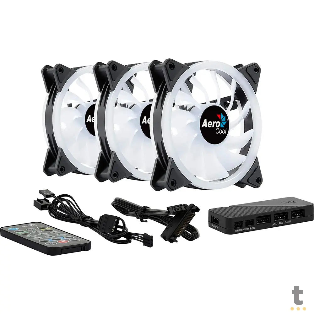 Kit 3 Coolers Fan para Gabinete Duo 12 Pro ARGB C/ Controladora e Controle Remoto Aerocool Truedata