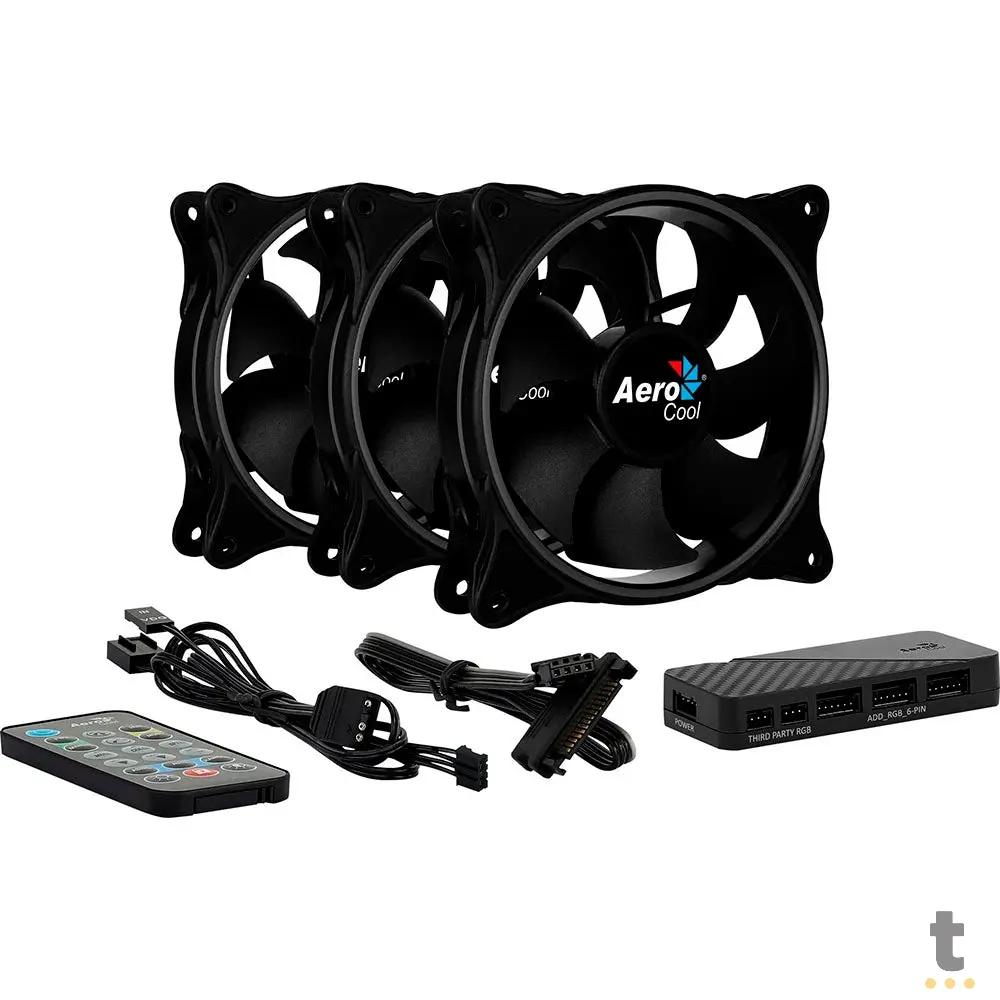 Kit 3 Coolers Fan para Gabinete Eclipse 12 Pro ARGB C/ Controladora e Controle Remoto Aerocool Truedata