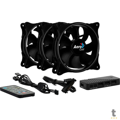 Kit 3 Coolers Fan para Gabinete Eclipse 12 Pro ARGB C/ Controladora e Controle Remoto Aerocool Truedata