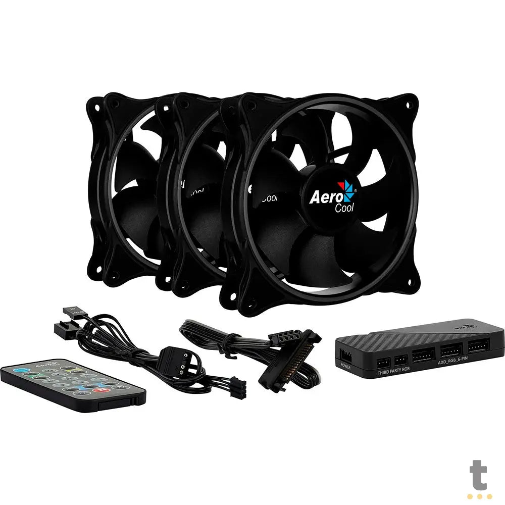 Kit 3 Coolers Fan para Gabinete Eclipse 12 Pro ARGB C/ Controladora e Controle Remoto Aerocool Truedata
