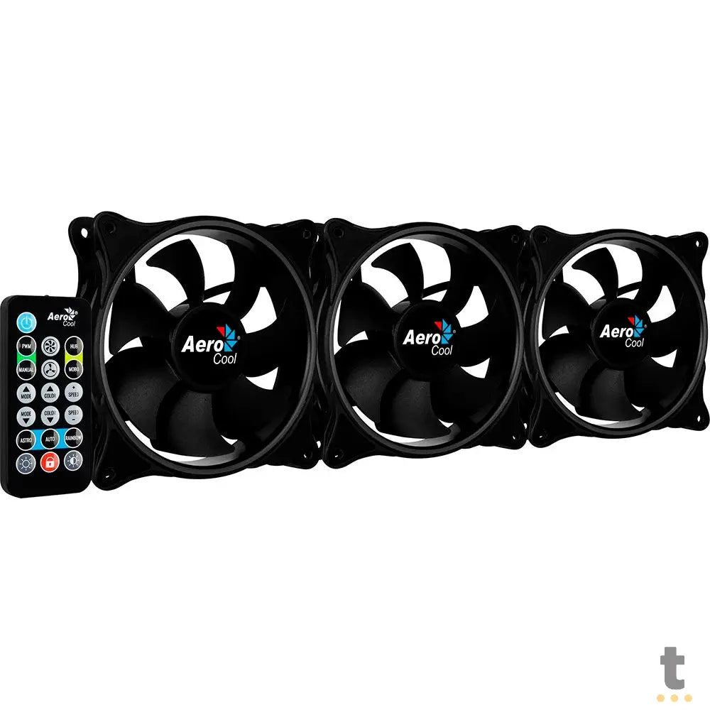 Kit 3 Coolers Fan para Gabinete Eclipse 12 Pro ARGB C/ Controladora e Controle Remoto Aerocool Truedata