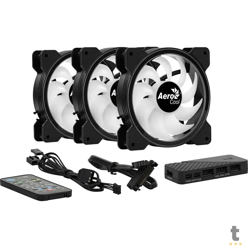 Kit 3 Coolers Fan para Gabinete Saturn 12 Pro ARGB C/ Controladora e Controle Remoto Aerocool - 73853 Truedata
