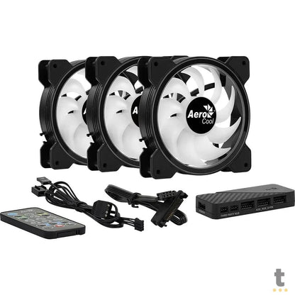 Kit 3 Coolers Fan para Gabinete Saturn 12 Pro ARGB C/ Controladora e Controle Remoto Aerocool - 73853 Truedata