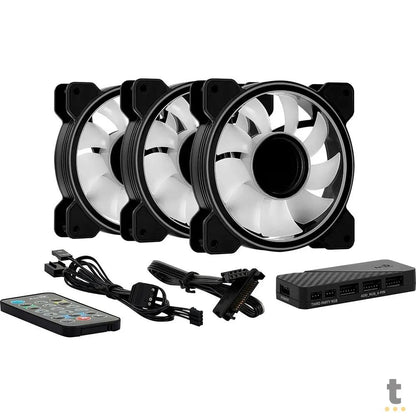 Kit 3x Cooler Fan Para Gabinete Aerocool Mirage 12 Pro FRGB 120mm + Controladora - 73848 Truedata