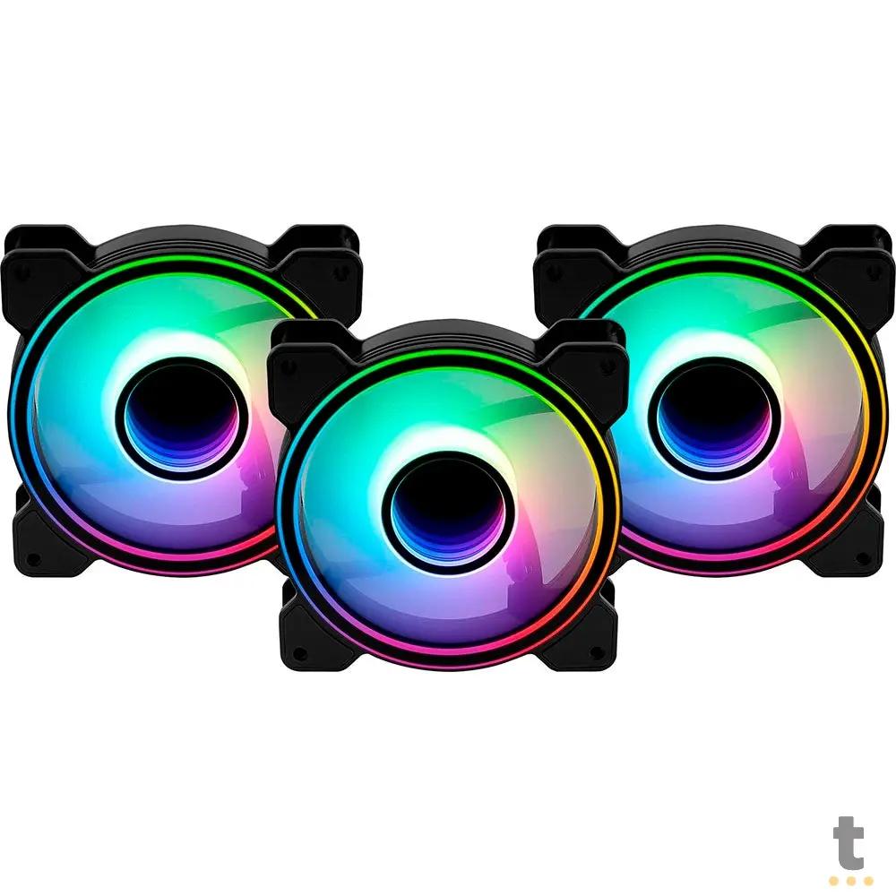 Kit 3x Cooler Fan Para Gabinete Aerocool Mirage 12 Pro FRGB 120mm + Controladora - 73848 Truedata