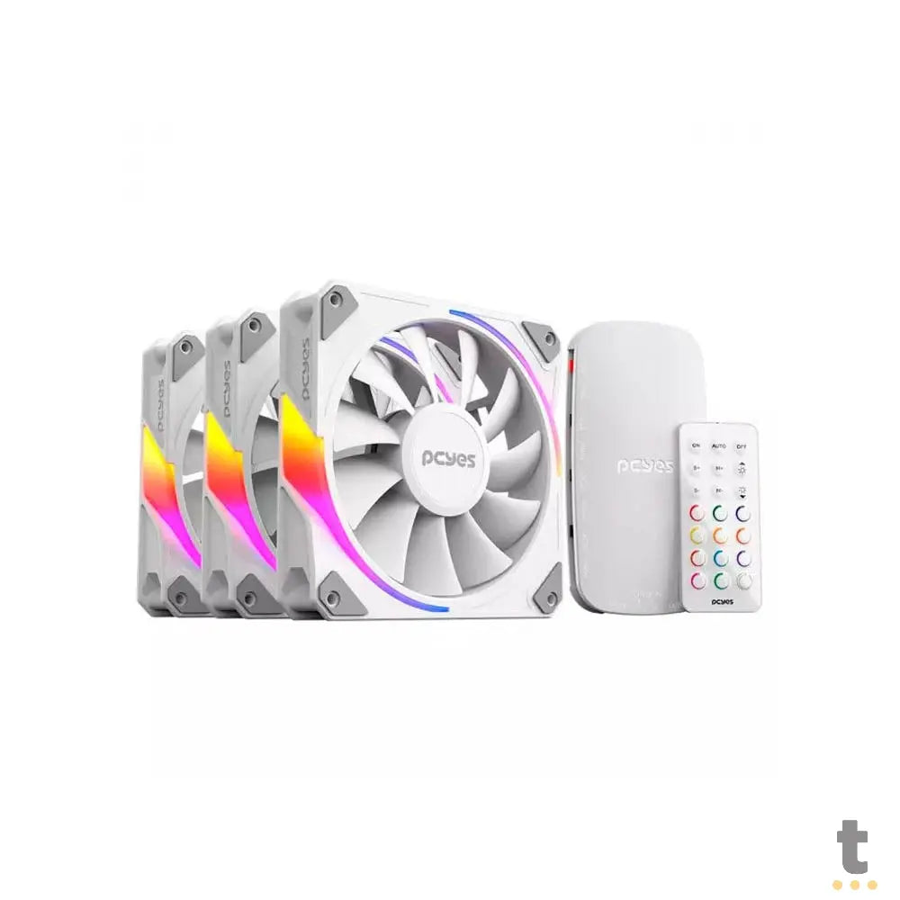Kit 3x Cooler Fan Para Gabinete PCYes Sangue Frio 3 ARGB 120mm + Controladora - K3ARGBSF3WGBR Truedata
