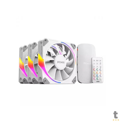 Kit 3x Cooler Fan Para Gabinete PCYes Sangue Frio 3 ARGB 120mm + Controladora - K3ARGBSF3WGBR Truedata