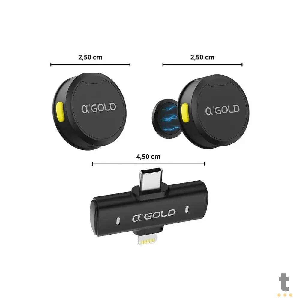 Kit C/ 2 Microfones Sem Fio Magnético Lapela Lightning USB-C aGold C/ Redução de Ruído - MCF-38D Truedata