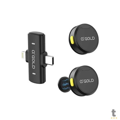 Kit C/ 2 Microfones Sem Fio Magnético Lapela Lightning USB-C aGold C/ Redução de Ruído - MCF-38D Truedata