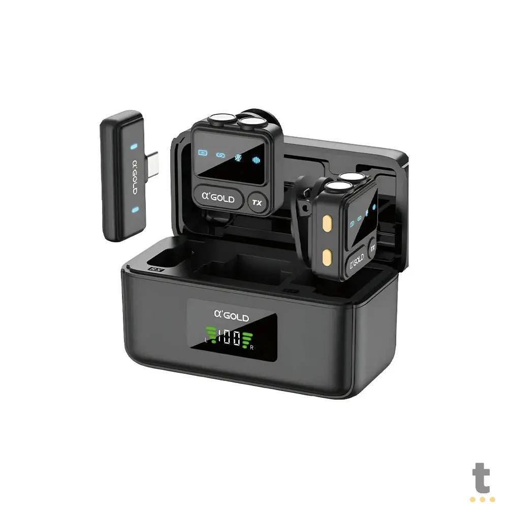 Kit C/ 2 Microfones Sem Fio Magnético Lapela Tipo-C aGold C/ Base de Carregamento e Redução de Ruído - MCF-26 Truedata