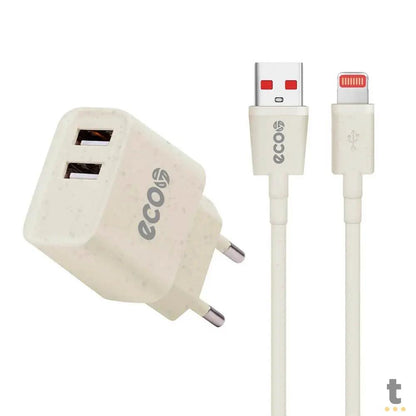 Kit Carregador de Parede 2 USB + Cabo Micro USB P/ Lightning Iphone Ecoo 1m GShield - GS-6783 Truedata