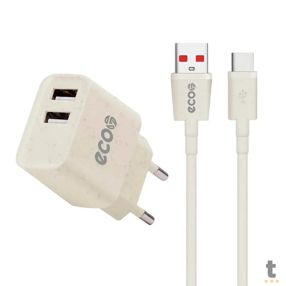 Kit Carregador de Parede 2 USB + Cabo Micro USB P/ USB Tipo C Ecoo 1m GShield - GS-6778 Truedata