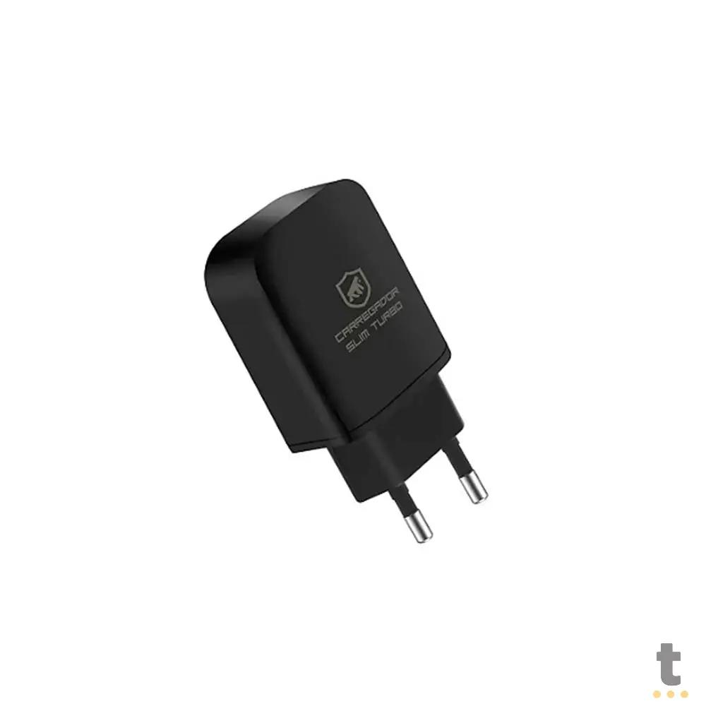 Kit Carregador de Parede Turbo Slim + Cabo Nylon Kevlar Preto USB Tipo C / USB 1,5m GShield - GS-8326 Truedata