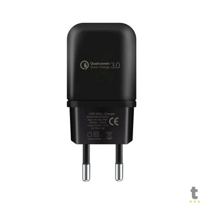 Kit Carregador de Parede Turbo Slim + Cabo Nylon Kevlar Preto USB Tipo C / USB 1,5m GShield - GS-8326 Truedata