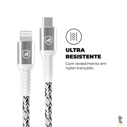 Kit Carregador de Parede USB Tipo C + Cabo USB Tipo C Kevlar 1,5m GShield Branco - GS-8336 Truedata